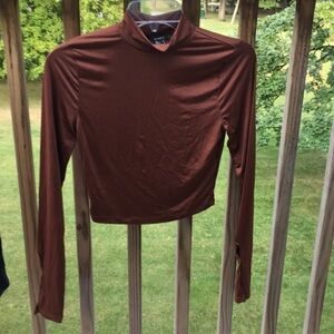 🤎Forever 21 NEW w TAGS! brown mock neck crop long-sleeve top Sz Small